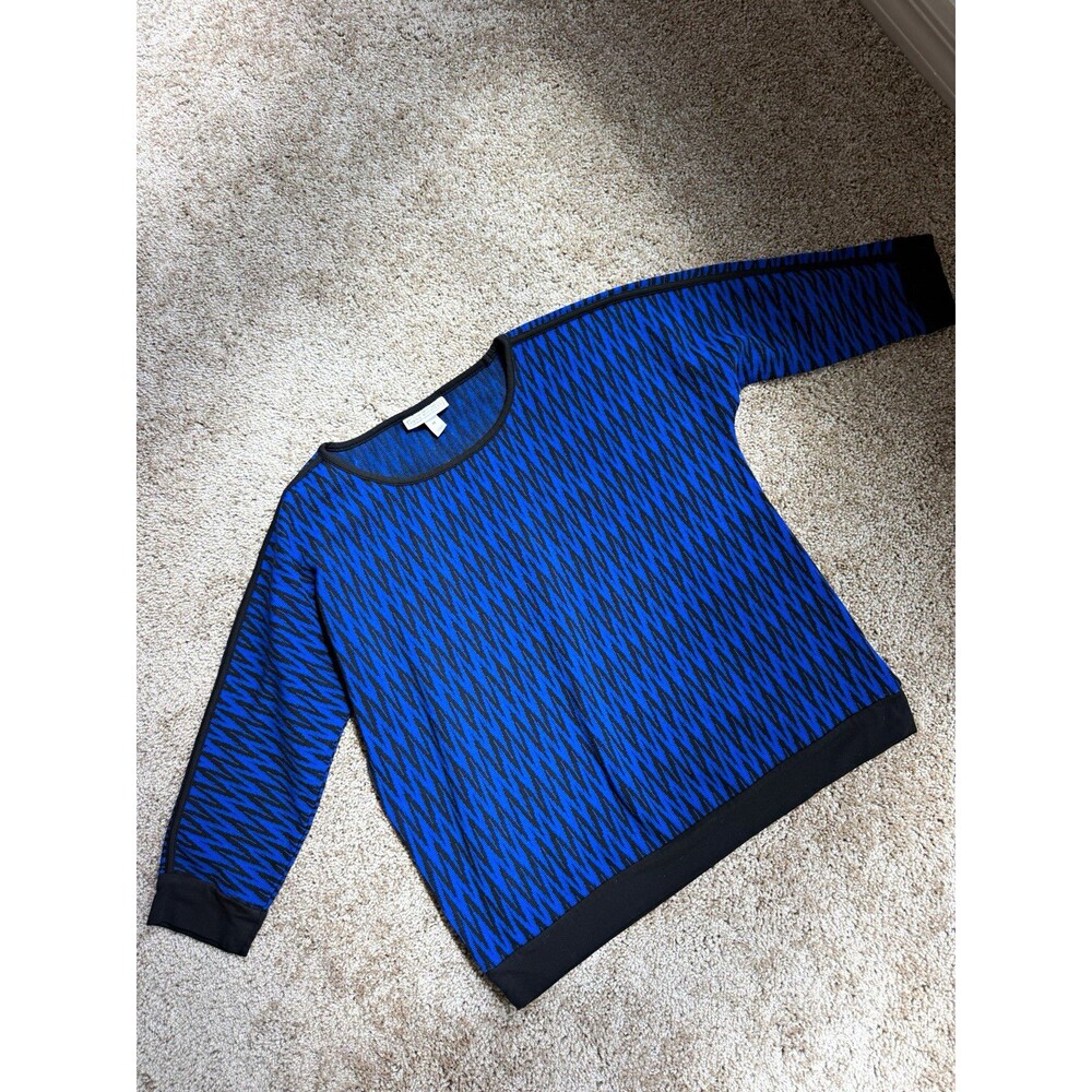 Dana Buchman Blue/Black Geometric Knit Crew Neck Long Sleeve Pullover Sweater M
